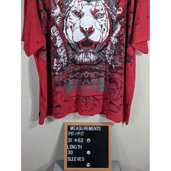 Knockout Jeans AOP Embroidered Tiger Head Hip Hop Streetwear 4XL Red Graphic Tee - Picture 3 of 6